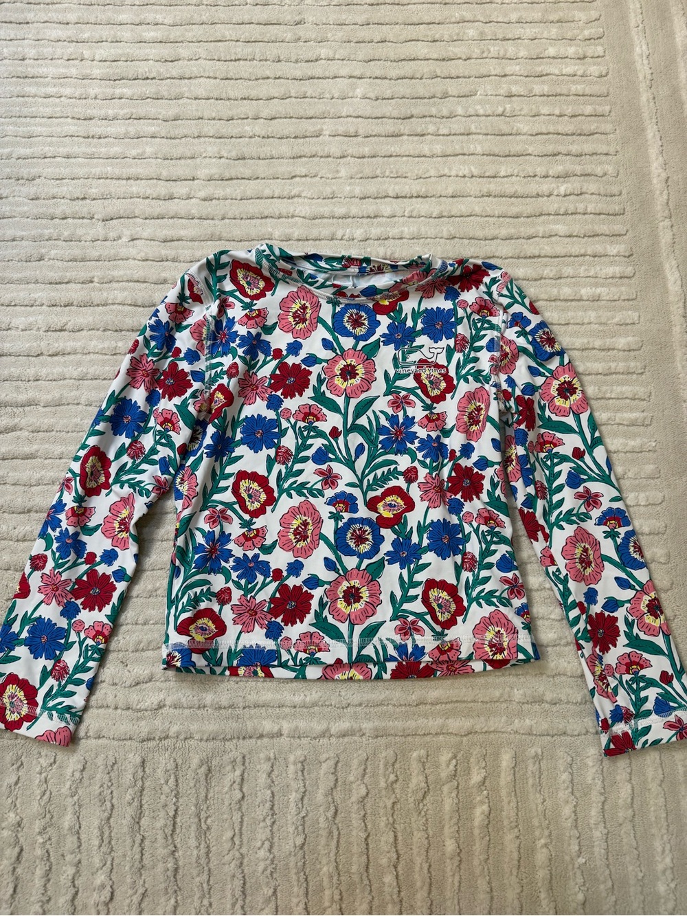 Vineyard Vines Kids Floral Rashguard - White with Red, Blue & Green